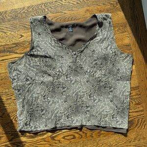 Alfani 100% Silk Vintage Brown Snake-Print V-Neck Shell Tank Top 22W